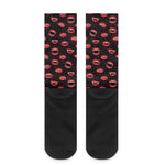 Red Halloween Vampire Lips Pattern Print Crew Socks