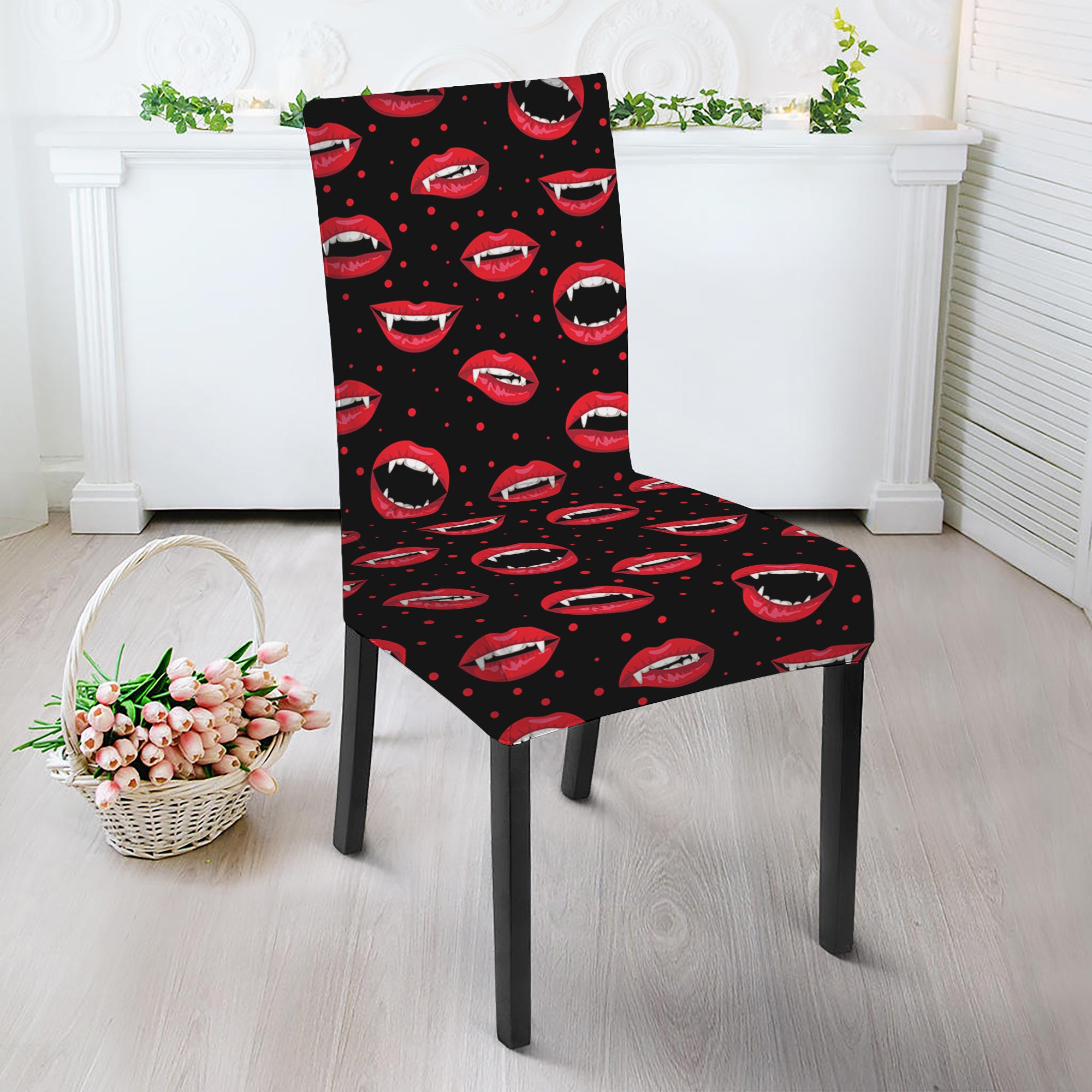Red Halloween Vampire Lips Pattern Print Dining Chair Slipcover