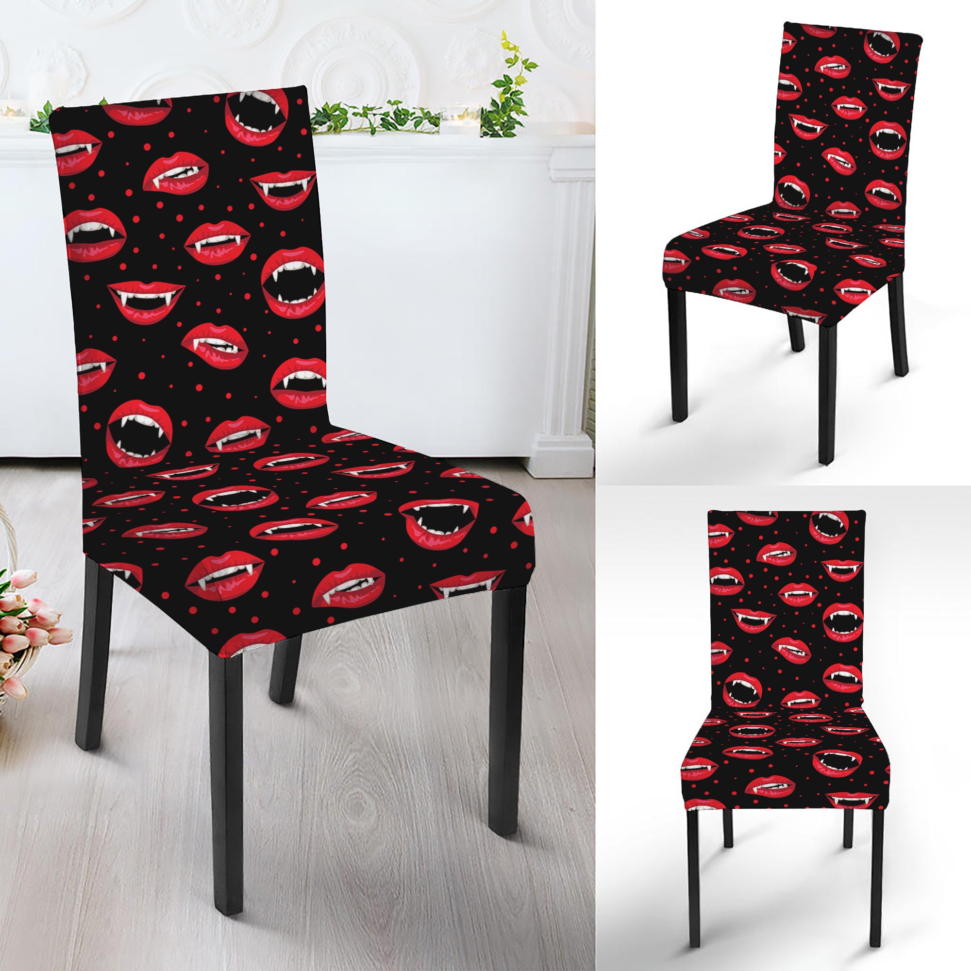 Red Halloween Vampire Lips Pattern Print Dining Chair Slipcover