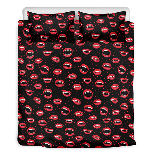 Red Halloween Vampire Lips Pattern Print Duvet Cover Bedding Set