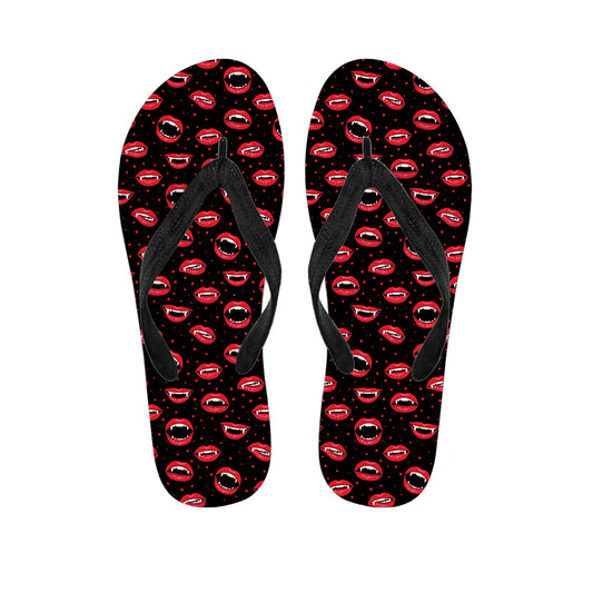 Red Halloween Vampire Lips Pattern Print Flip Flops