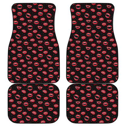 Red Halloween Vampire Lips Pattern Print Front and Back Car Floor Mats