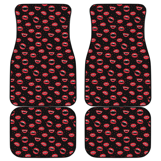 Red Halloween Vampire Lips Pattern Print Front and Back Car Floor Mats