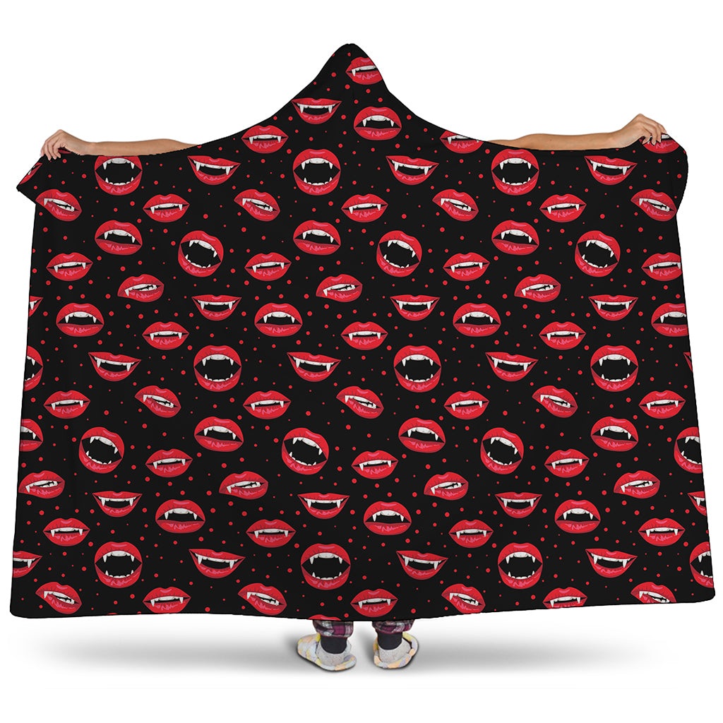 Red Halloween Vampire Lips Pattern Print Hooded Blanket
