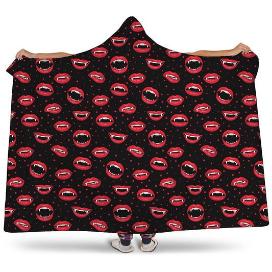 Red Halloween Vampire Lips Pattern Print Hooded Blanket