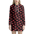 Red Halloween Vampire Lips Pattern Print Pullover Hoodie Dress