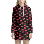 Red Halloween Vampire Lips Pattern Print Hoodie Dress