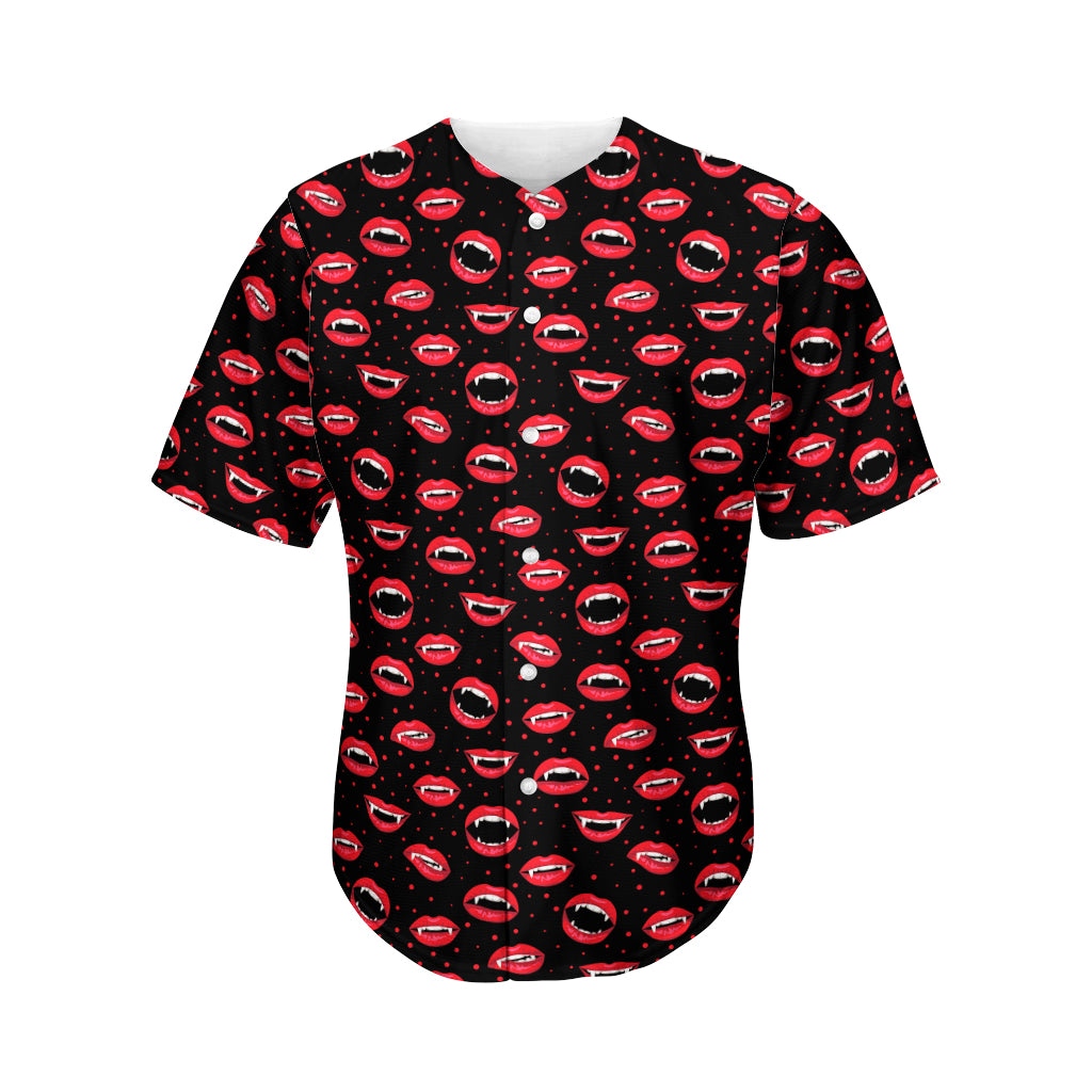 Red Halloween Vampire Lips Pattern Print Men's Baseball Jersey