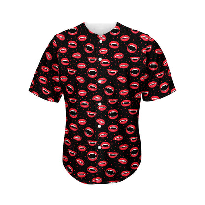 Red Halloween Vampire Lips Pattern Print Men's Baseball Jersey
