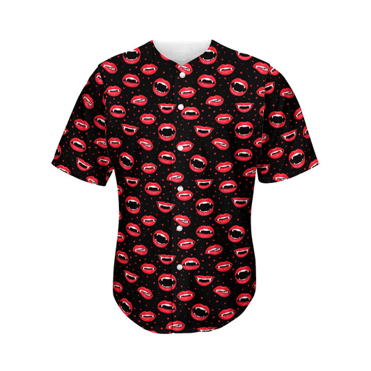 Red Halloween Vampire Lips Pattern Print Men's Baseball Jersey