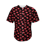 Red Halloween Vampire Lips Pattern Print Men's Baseball Jersey