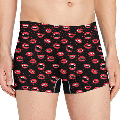 Red Halloween Vampire Lips Pattern Print Men's Boxer Briefs