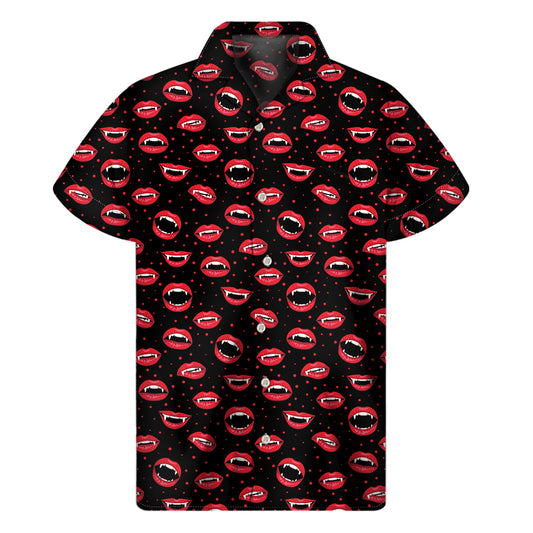 Red Halloween Vampire Lips Pattern Print Men's Short Sleeve Shirt