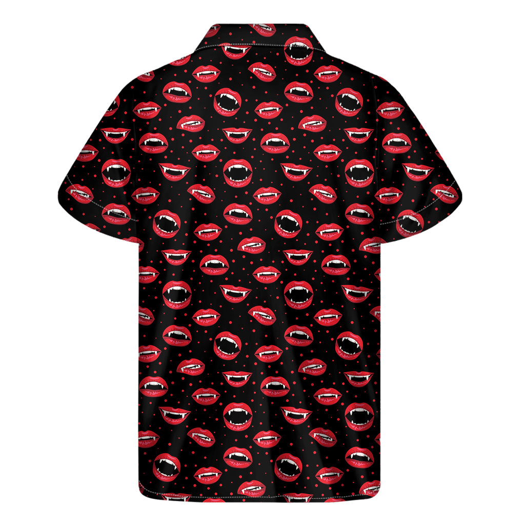 Red Halloween Vampire Lips Pattern Print Men's Short Sleeve Shirt