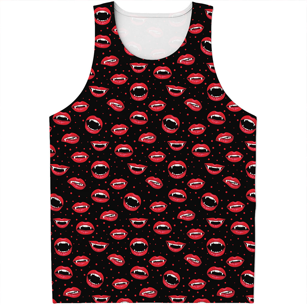 Red Halloween Vampire Lips Pattern Print Men's Tank Top