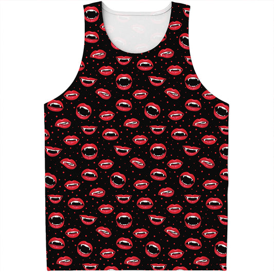 Red Halloween Vampire Lips Pattern Print Men's Tank Top