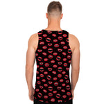 Red Halloween Vampire Lips Pattern Print Men's Tank Top