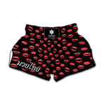 Red Halloween Vampire Lips Pattern Print Muay Thai Boxing Shorts