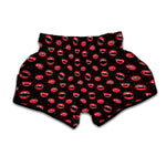 Red Halloween Vampire Lips Pattern Print Muay Thai Boxing Shorts