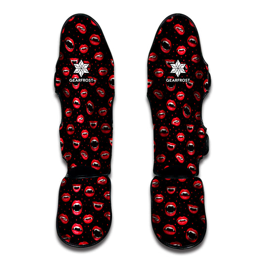 Red Halloween Vampire Lips Pattern Print Muay Thai Shin Guard