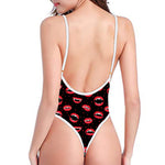 Red Halloween Vampire Lips Pattern Print One Piece High Cut Swimsuit