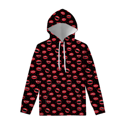 Red Halloween Vampire Lips Pattern Print Pullover Hoodie