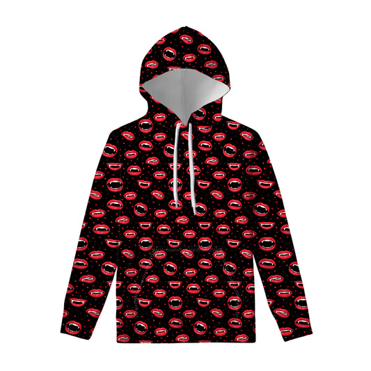 Red Halloween Vampire Lips Pattern Print Pullover Hoodie