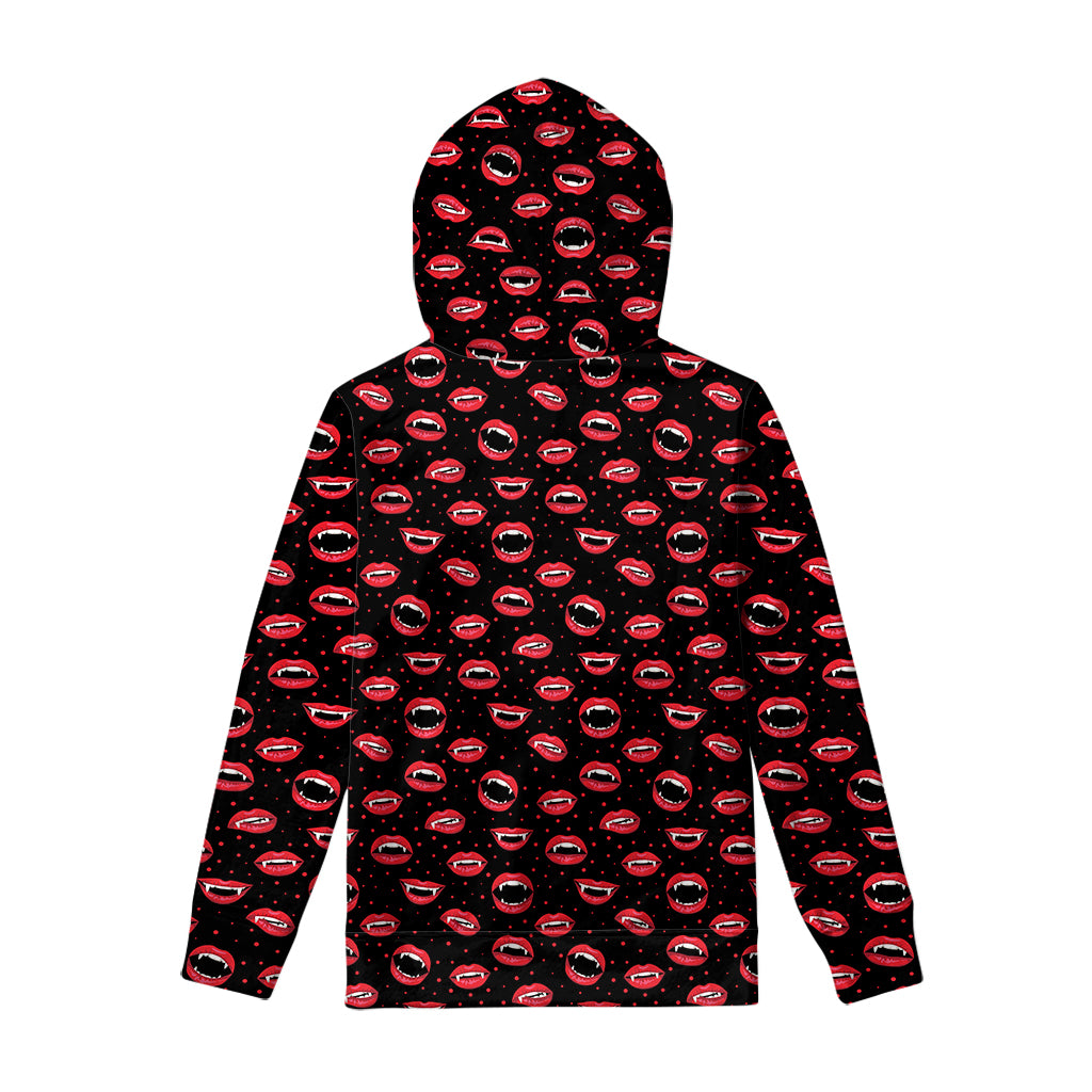 Red Halloween Vampire Lips Pattern Print Pullover Hoodie