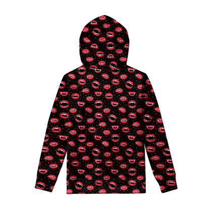 Red Halloween Vampire Lips Pattern Print Pullover Hoodie
