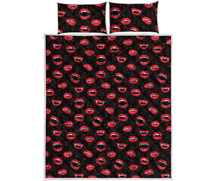 Red Halloween Vampire Lips Pattern Print Quilt Bed Set