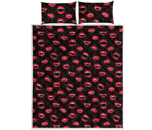 Red Halloween Vampire Lips Pattern Print Quilt Bed Set