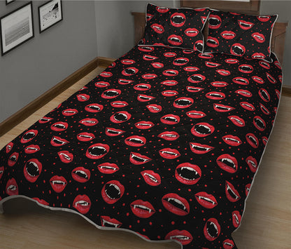 Red Halloween Vampire Lips Pattern Print Quilt Bed Set