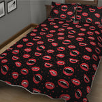 Red Halloween Vampire Lips Pattern Print Quilt Bed Set