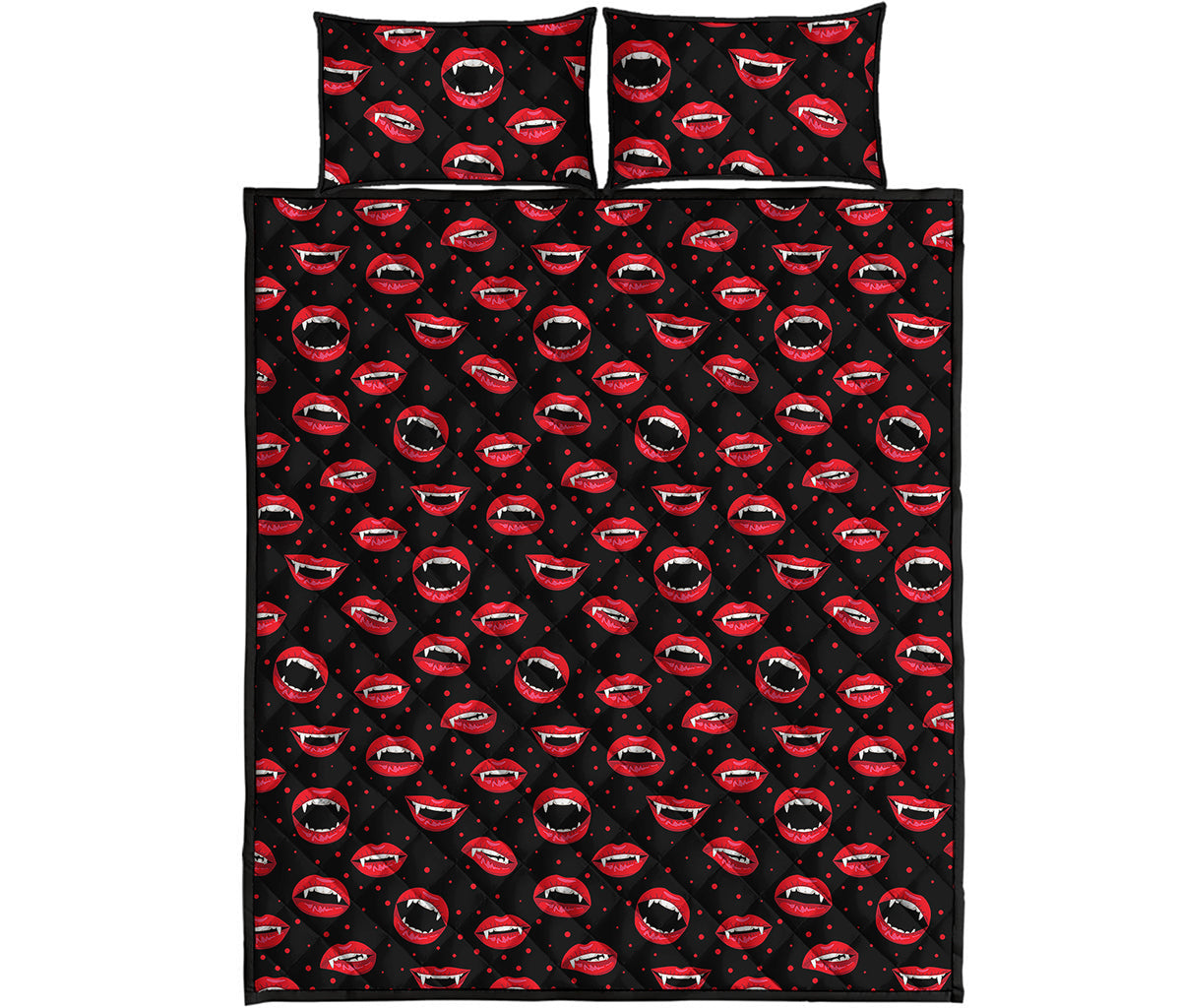 Red Halloween Vampire Lips Pattern Print Quilt Bed Set