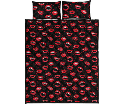 Red Halloween Vampire Lips Pattern Print Quilt Bed Set