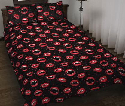 Red Halloween Vampire Lips Pattern Print Quilt Bed Set