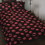 Red Halloween Vampire Lips Pattern Print Quilt Bed Set
