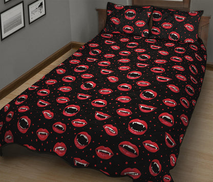 Red Halloween Vampire Lips Pattern Print Quilt Bed Set