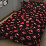 Red Halloween Vampire Lips Pattern Print Quilt Bed Set