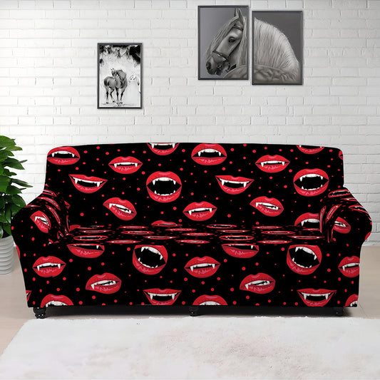 Red Halloween Vampire Lips Pattern Print Sofa Cover