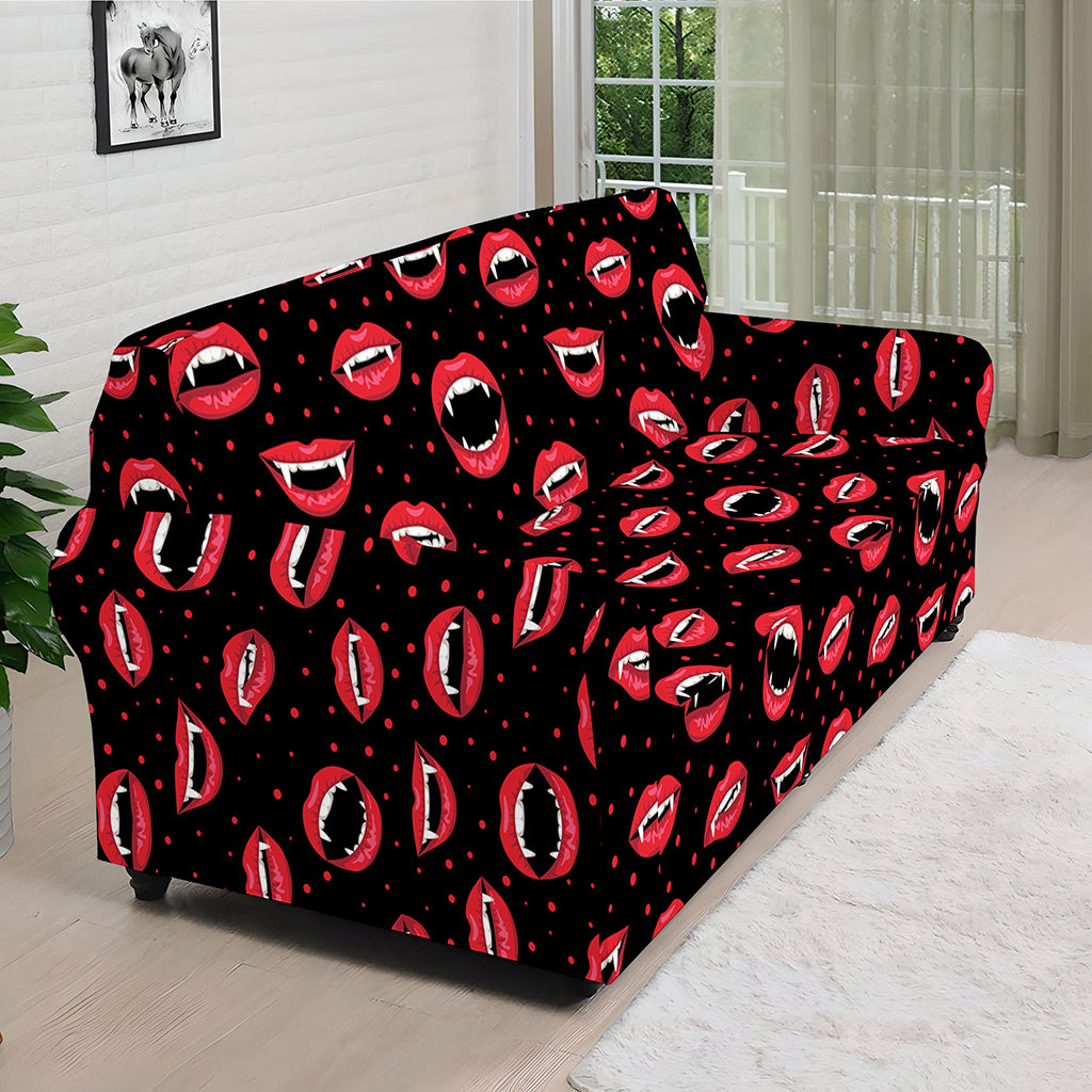 Red Halloween Vampire Lips Pattern Print Sofa Cover
