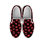 Red Halloween Vampire Lips Pattern Print White Slip On Shoes