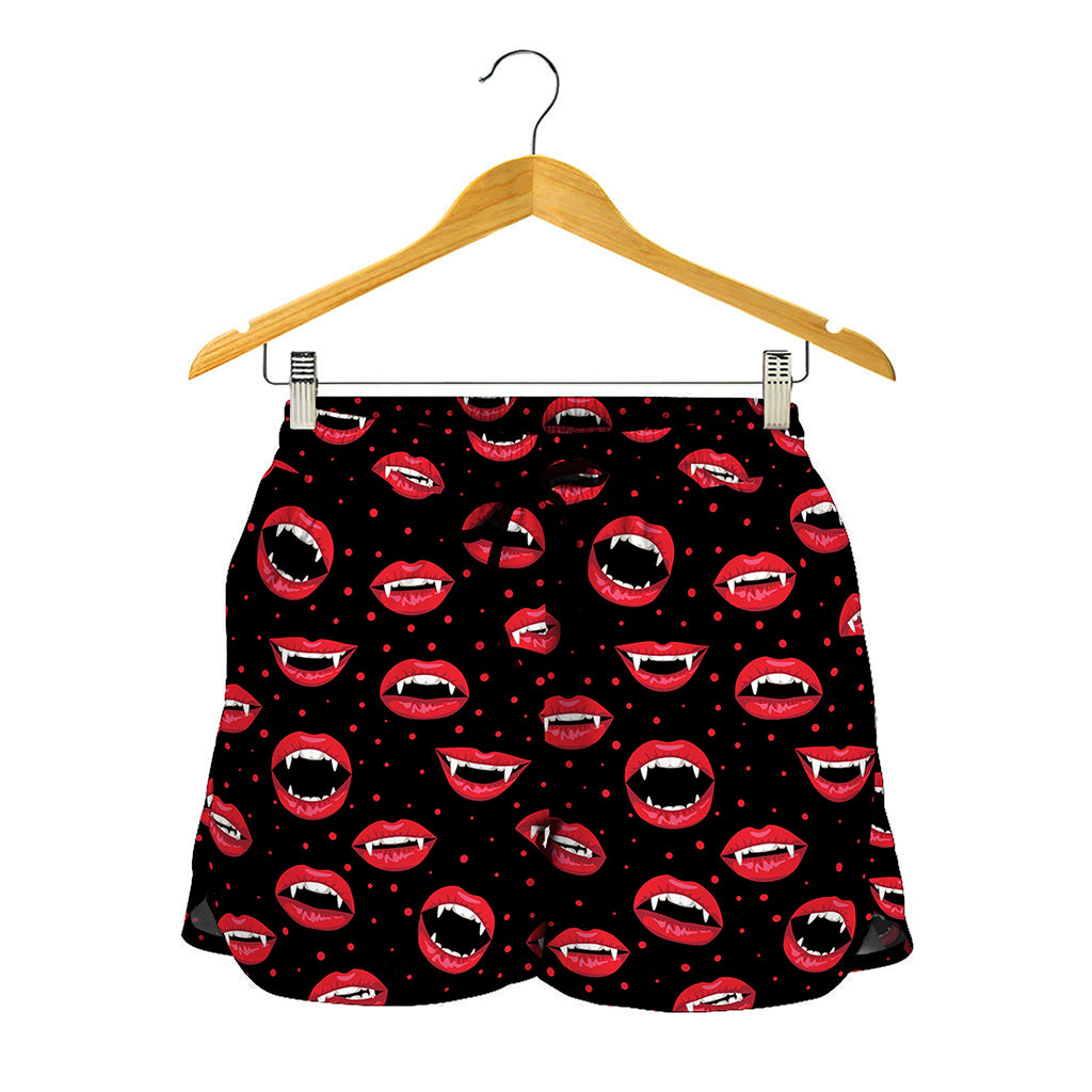 Red Halloween Vampire Lips Pattern Print Women's Shorts
