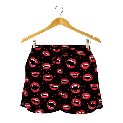 Red Halloween Vampire Lips Pattern Print Women's Shorts