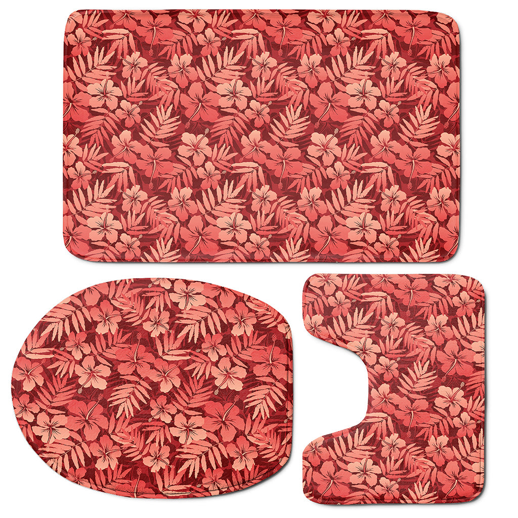 Red Hawaiian Tropical Pattern Print 3 Piece Bath Mat Set