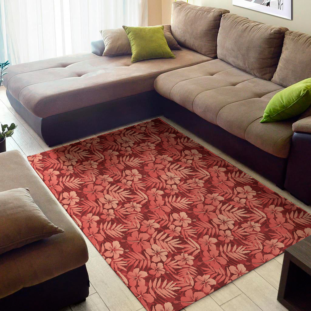 Red Hawaiian Tropical Pattern Print Area Rug