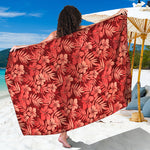 Red Hawaiian Tropical Pattern Print Beach Sarong Wrap