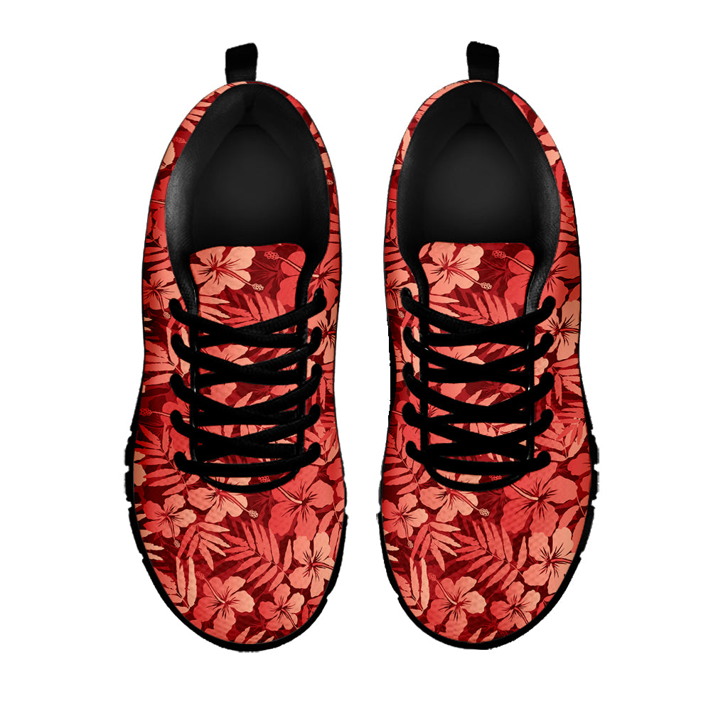 Red Hawaiian Tropical Pattern Print Black Sneakers