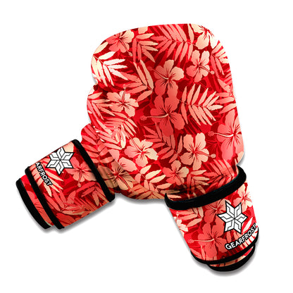 Red Hawaiian Tropical Pattern Print Boxing Gloves