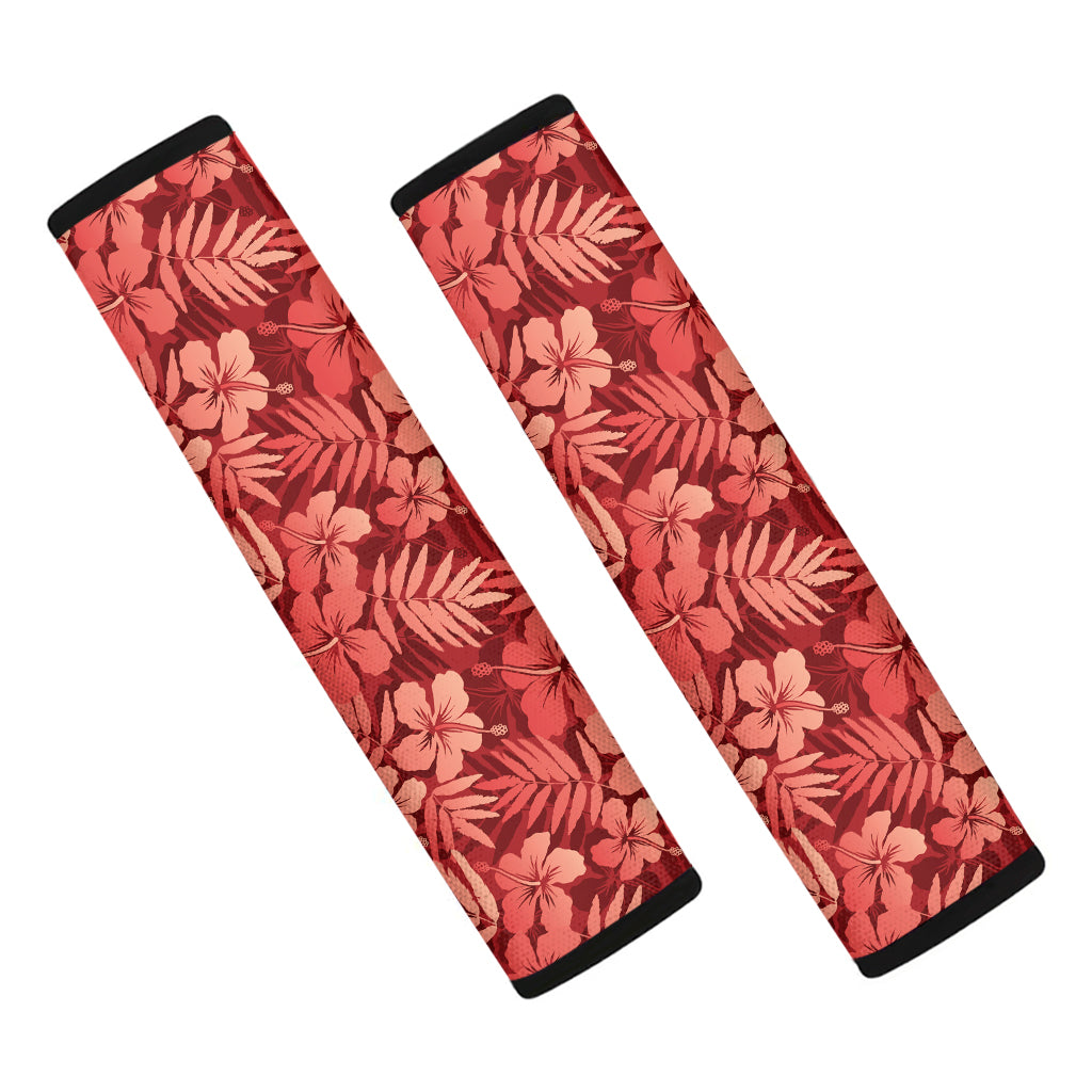 Red Hawaiian Tropical Pattern Print Car Seat Belt Covers
